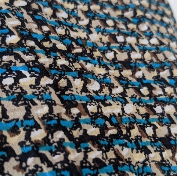 LINE 100% silk abstract print shirt blouse blue brown size Large @T1 - Picture 4 of 10